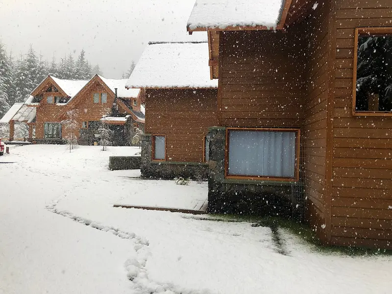 The property covered in snow
